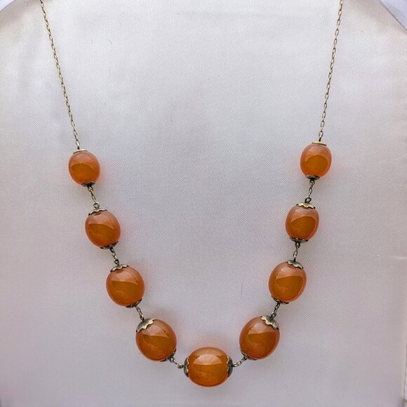 Antique Russian USSR Gilded Silver 875 Butterscotch Egg Yolk Amber Necklace - Picture 2 of 5